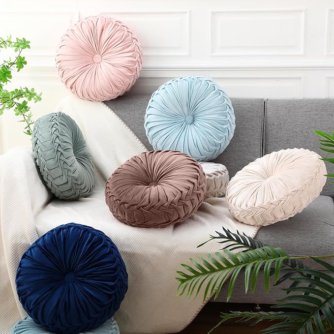 Yerliker 6 Pcs Floor Pillow Cushions 15inch Round Velvet Throw Pillows Colorful - Image 6