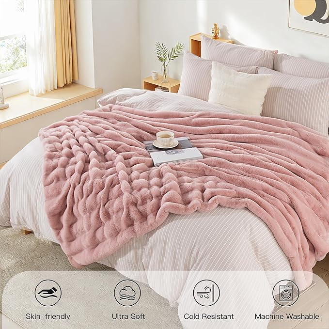 NEXHOME PRO Faux Fur Throw Blanket Pink, Luxury Soft Decorative Cozy Plush Long - Image 7