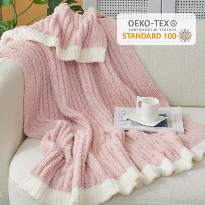 Snuggle Sac Fluffy Ribbed Blanket Pink Twin Size, Soft Luxurious Knit Throw - Image 4