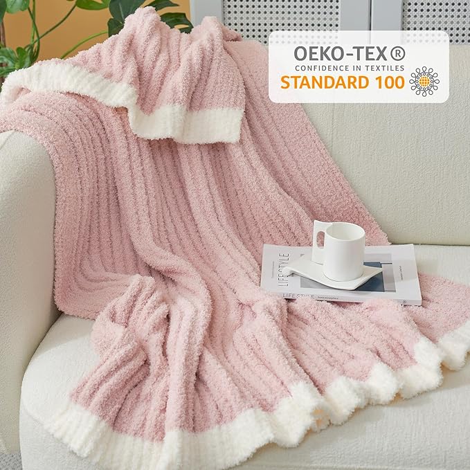 Snuggle Sac Pink Throw Blanket for Couch, Soft Cozy Ribbed Fluffy Blankets for - Image 4