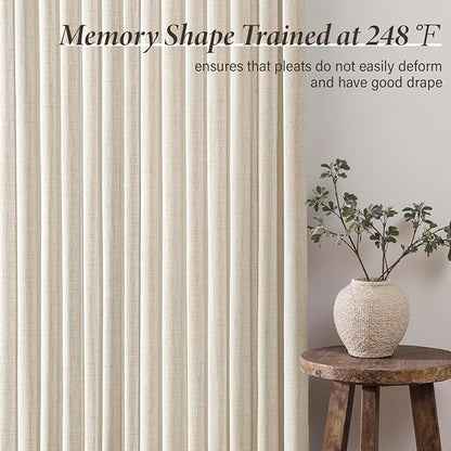 MIULEE Pinch Pleated Thick Linen Curtains 102 Inch 4 Panels Set Ivory Cream - Image 4