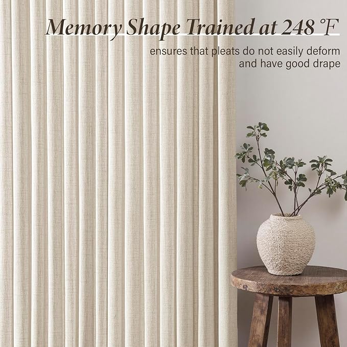 MIULEE Pinch Pleated Thick Linen Curtains 100 Inch 4 Panels Set Ivory Cream - Image 4