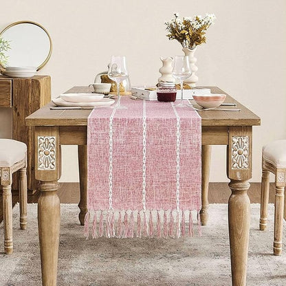 ZeeMart Farmhouse Braided Striped Table Runner, Rustic Pink Table Runners 36 by ZEEMARTONLINE