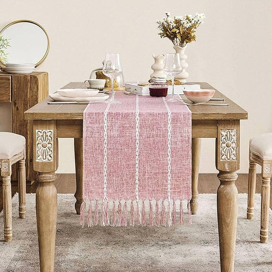 ZeeMart Farmhouse Braided Striped Table Runner, Rustic Pink Table Runners 48 by ZEEMARTONLINE