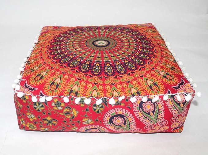 CRAFT KALA Red Peacock Large Hippie Mandala Meditation Floor Ottoman Pillow - Image 8