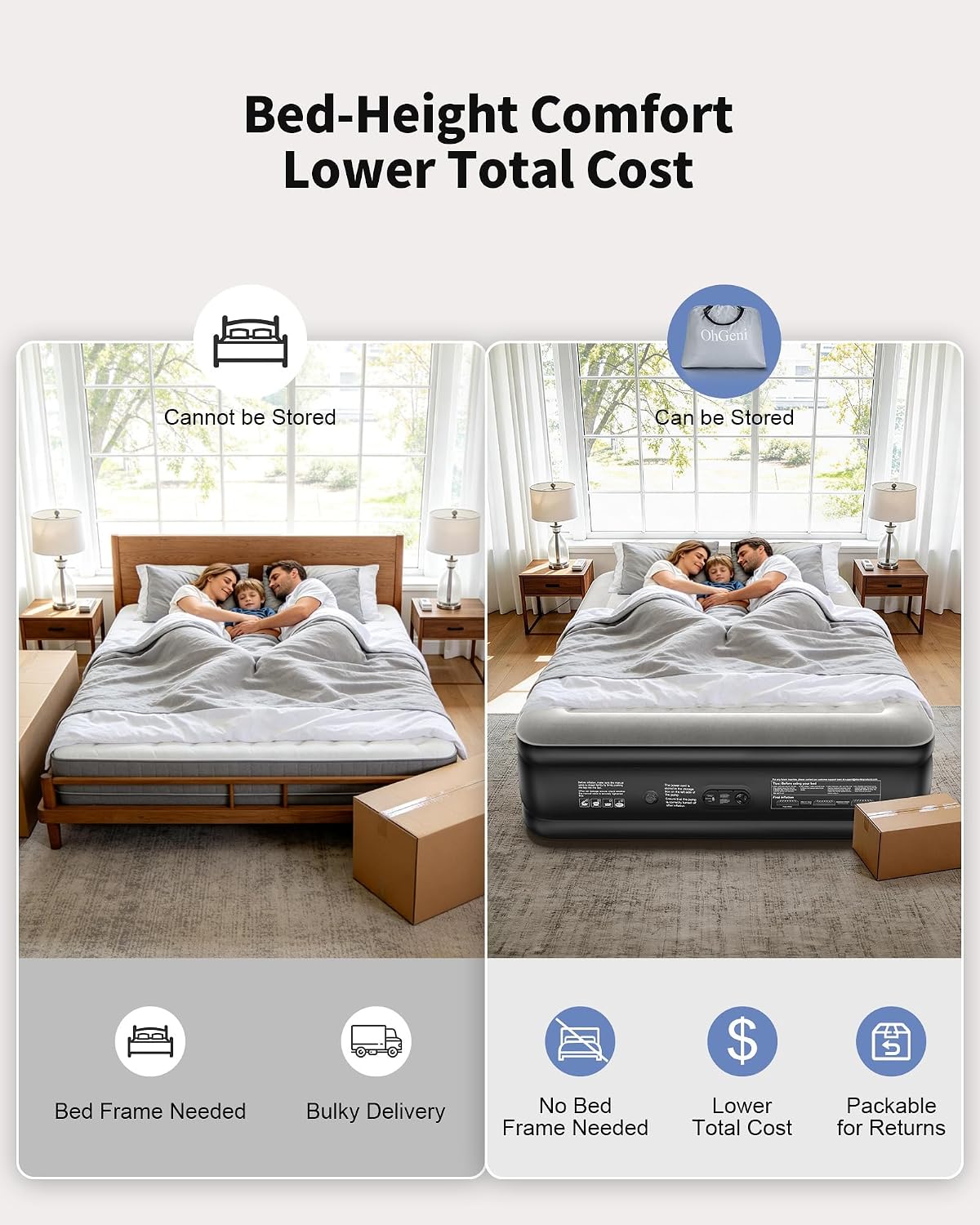 ohgeni 20" raised california king air mattress with, front angle view