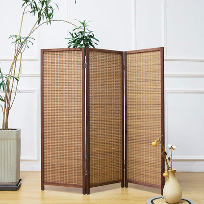 furnnylane 3 panel short room divider screen,brown freestanding, close-up detail