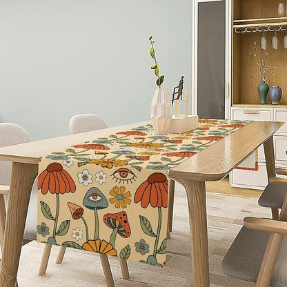 70's Boho Mushroom Table Runner, Retro Kitchen Groovy Hippie Funky Table Runner - Image 6