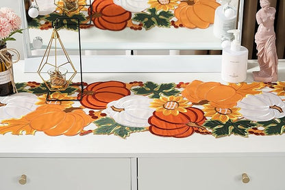 Thanksgiving Table Runner Embroidery Cutout Pumpkin Fall Table Runners Kitchen - Image 4