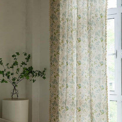 ENJOYBRIDAL Leaf Curtains 96 Inch Length 2 Panels Tassel Boho Semi Sheer Drapes - Image 4