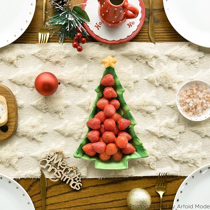 Artoid Mode Christmas Trees Beige Soft Plush Faux Fur Jacquard Christmas Table - Image 2
