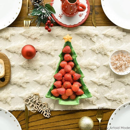 Artoid Mode Christmas Trees Beige Soft Plush Faux Fur Jacquard Christmas Table - Image 2