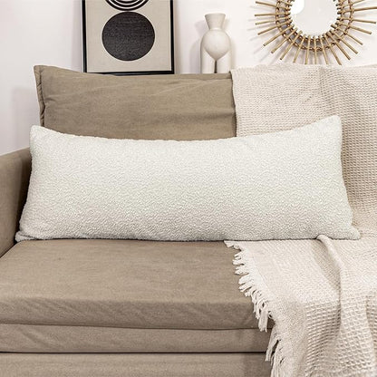 20x54 inch Neutral Boucle Body Pillow Cover, Cream White Long Pillow Cover Cozy - Image 2