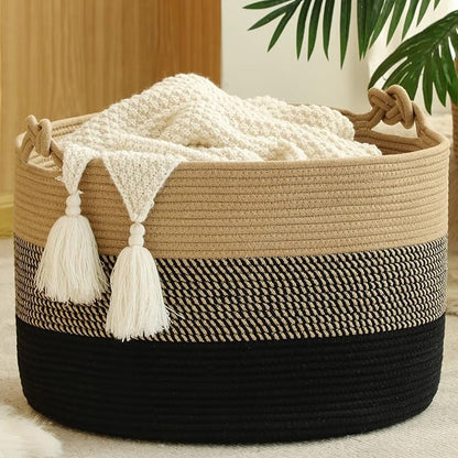 KAKAMAY Large Blanket Basket, Woven Rope Baskets by KAKAMAY