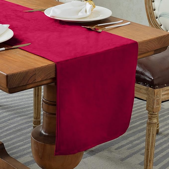BALCONY & FALCON Velvet Table Runner 14"x118" Red Luxury Machine Washable by BALCONYFALCON