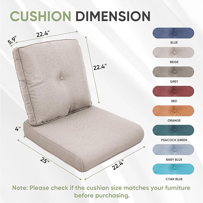 Outdoor Chair Cushion Set of 2, Waterproof Outdoor Seat Cushions 25x22 - Image 7