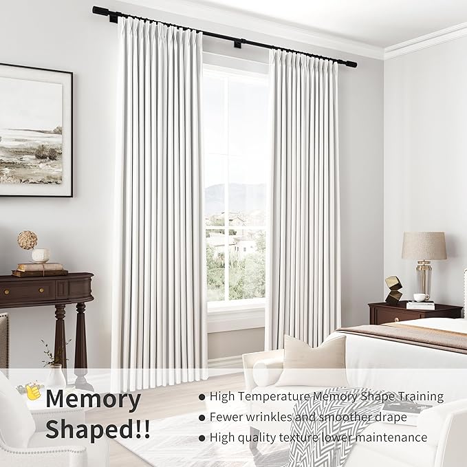 Joywell Pinch Pleated 100% Blackout White Curtains 120 Inches Long Energy - Image 6