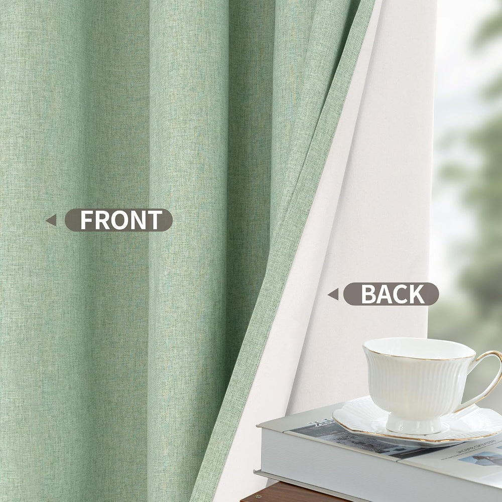 YoungsTex Light Sage Green Linen Blackout Curtains 63 Inch Long 2 Panels