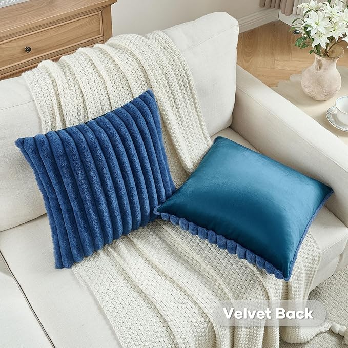FUTEI Navy Blue Throw Pillow Covers Set of 2, 22x22 Inch Striped Texture - Image 4