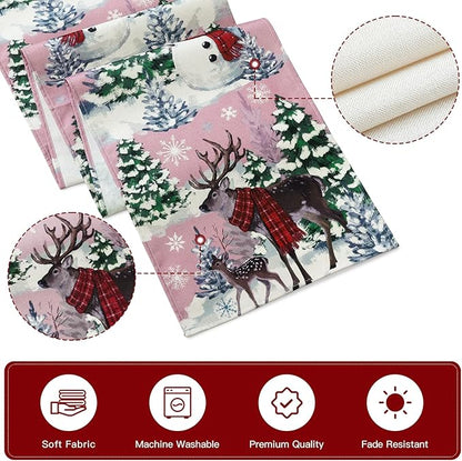 Artscope Reindeer Snowman Christmas Tree Table Runner, Xmas Winter Snowflakes - Image 5