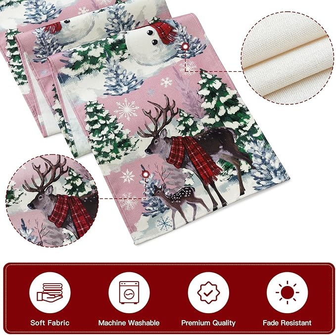 Artscope Reindeer Snowman Christmas Tree Table Runner, Xmas Winter Snowflakes - Image 5
