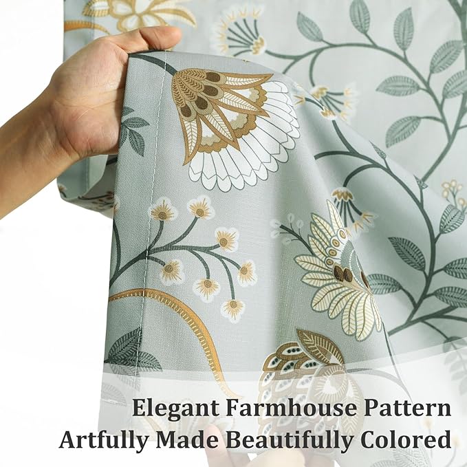 Leeva Floral Kitchen Window Curtains, Farmhouse Style Print Linen Look Cafe - Image 5