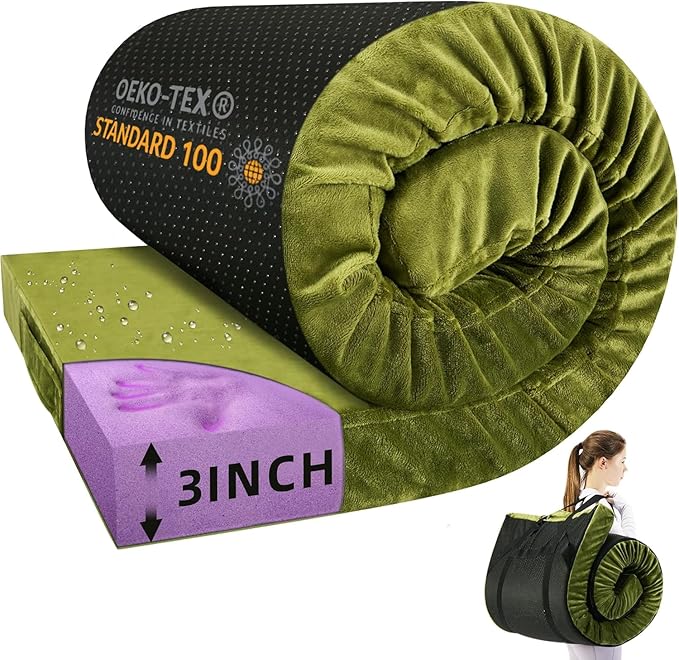 BDEUS Memory Foam Camping Mattress Pad 3inch Waterproof Roll Up Bed Sleeping Mat by BDEUS