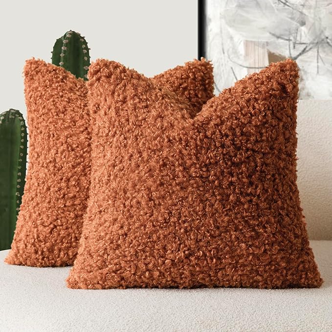 Foindtower 2 Pieces 18x18 Inch Burnt Orange, Faux Fur Throw Pillow Cover Accent by Foindtower