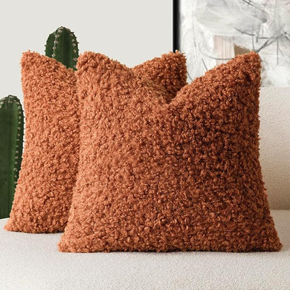 Foindtower 2 Pieces 18x18 Inch Burnt Orange, Faux Fur Throw Pillow Cover Accent by Foindtower