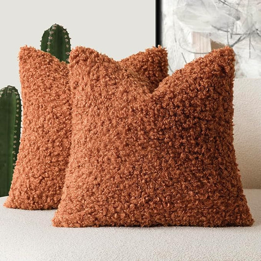 Foindtower 2 Pieces 18x18 Inch Burnt Orange, Faux Fur Throw Pillow Cover Accent by Foindtower