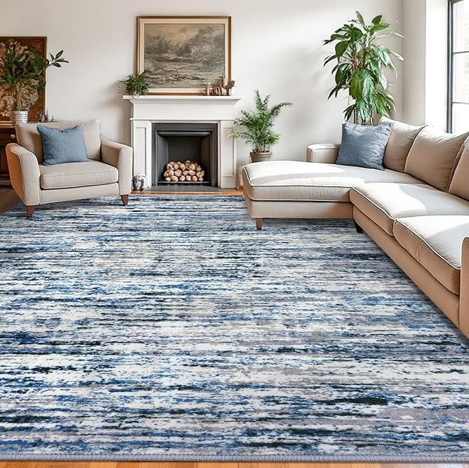 Modern Abstract 9x12 Large Machine Washable Living Room Rug Non-Slip Soft by lansny