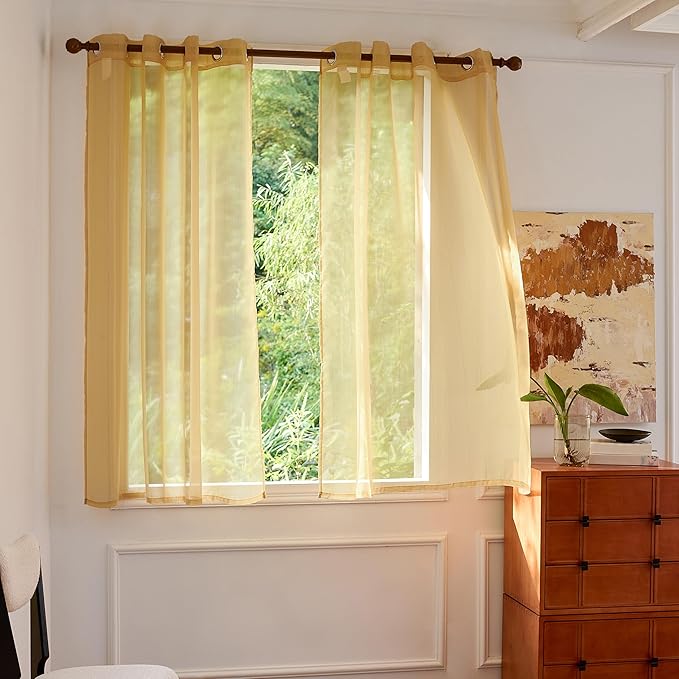 Foil Stripe Gold Sheer Curtains 54 inches Length 2 Panels by MISSTIAM