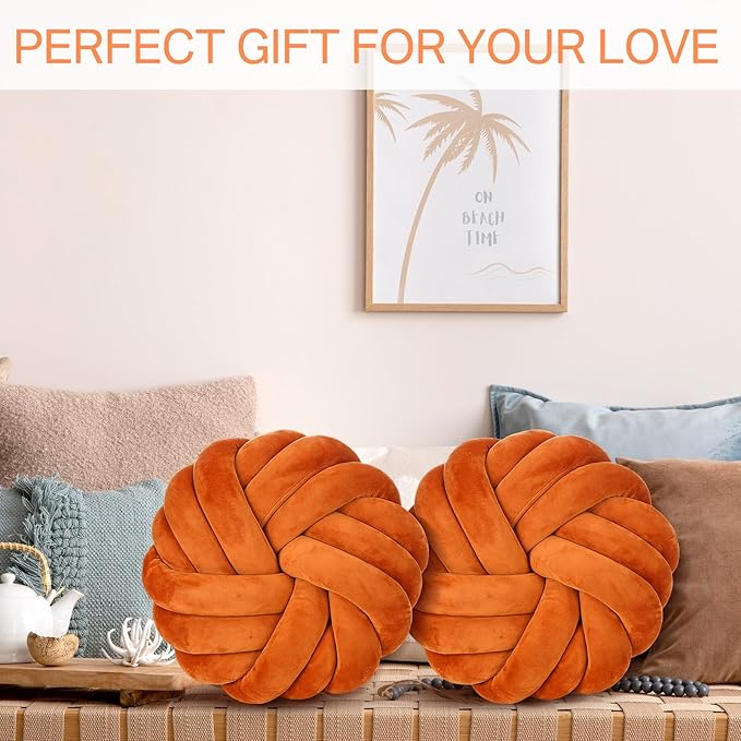 Fumete 2 Pcs 14 Inches Knot Pillow Round Throw Soft Plush Knot Ball Pillow - Image 5