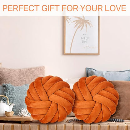 Fumete 2 Pcs 14 Inches Knot Pillow Round Throw Soft Plush Knot Ball Pillow - Image 5