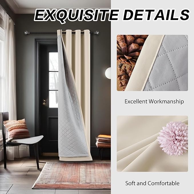 3-in-1 100% Blackout Curtains 84 Inches Long Thermal Insulation Soundproof - Image 6