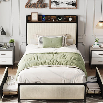gaomon twin size bed frame with 2 drawers, main product view