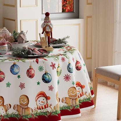 XCHI Gingerbread Man Snowman Tree Winter Tablecloth Round Christmas Table Cloth - Image 2
