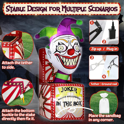 zukakii 4FT Halloween Inflatables Clown Box with Bright LED Lights, Vivid Design Creepy Halloween Decorations Outdoor Spooky Blow Ups Yard Decoration blowups for Indoor Holiday Party Lawn