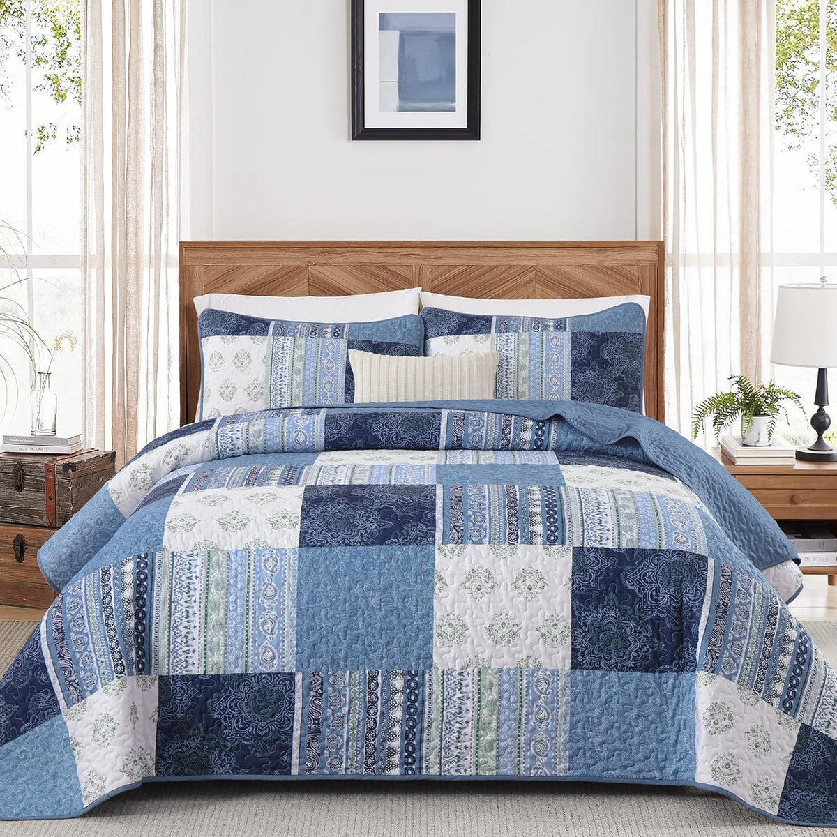 dintszyayue patchwork blue quilt set king size,3 pieces, main product view