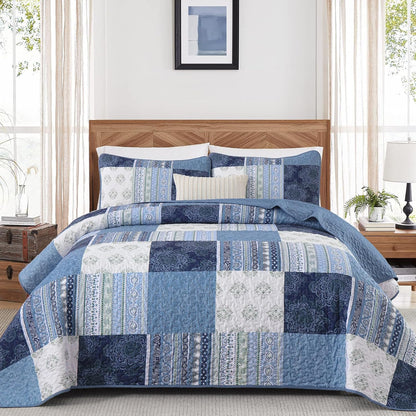 dintszyayue patchwork blue quilt set king size,3 pieces, main product view