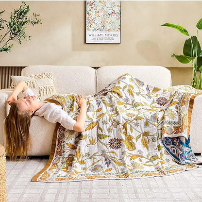 Fall Throw Blanket for Couch, 100% Cotton Muslin Breathable Woven Farmhouse - Image 4
