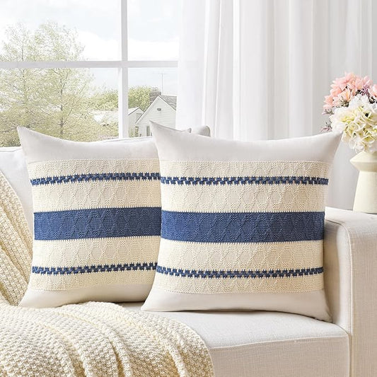 Fancy Homi Set of 2 Dusty Blue Vintage Decorative Throw Pillow Covers 18x18 Inch by Fancy+Homi