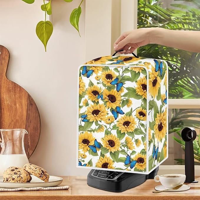 Mumeson Blue Butterfly Sunflower Coffee Maker Cover - Image 3