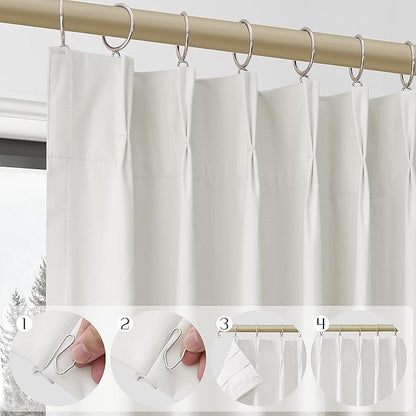 Ivory 100% Blackout Pinch Pleated Linen Curtains 102 Inches Long - Image 4
