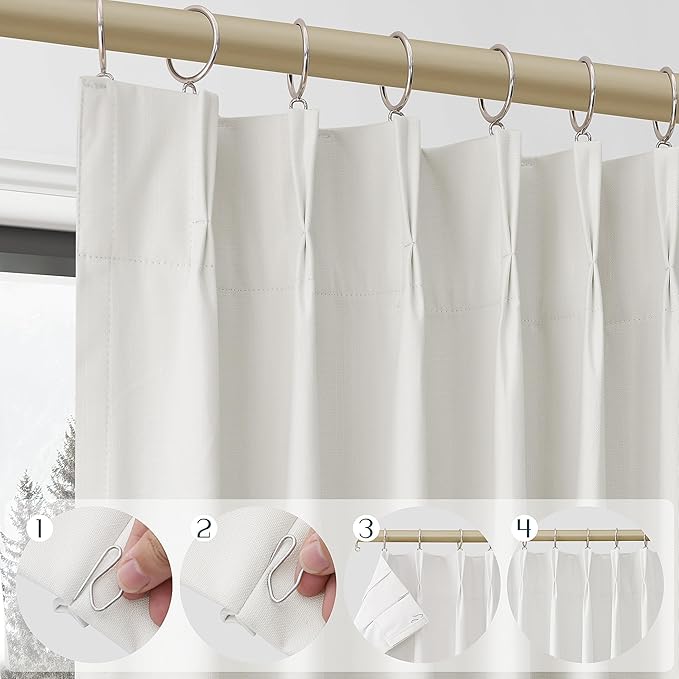 Ivory 100% Blackout Pinch Pleated Linen Curtains 96 Inches Long - Image 4