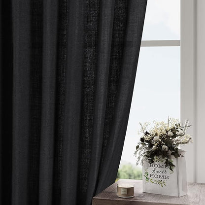 Black Linen Curtains 126 Inches Long 2 Panels Set - Image 5