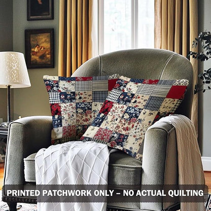 Floral Throw Pillow Covers 18x18 Set of 2 | Decorative Faux Patchwork Cushion - Image 2