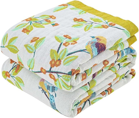 Boho Throw Blanket for Bed, 100% Cotton Soft Rustic Quilt Fall Blanket by XIBLC