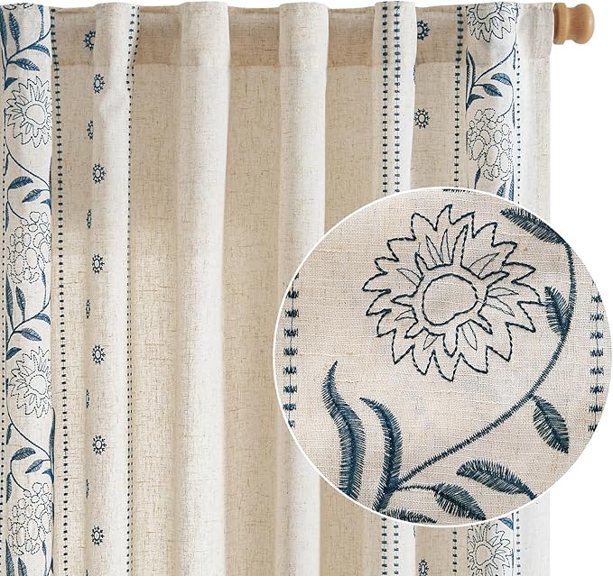 jinchan Winslow Linen Curtains for Bedroom 72 Inches Length Embroidered - Image 8