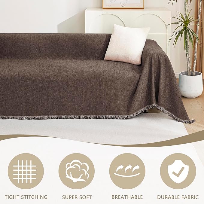 MYSKY HOME Loveseat Cover Deep Chocolate Couch Cover Sectional Couch Covers - Image 2